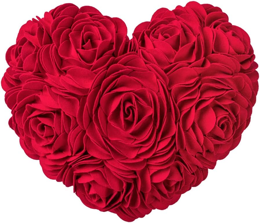 thumbnail video image 2 of JWH 3D Heart Shape Wool Flower Accent Throw Pillow for Valentine Elegant Decor and Gift 13x16inch Red, 2 of 14