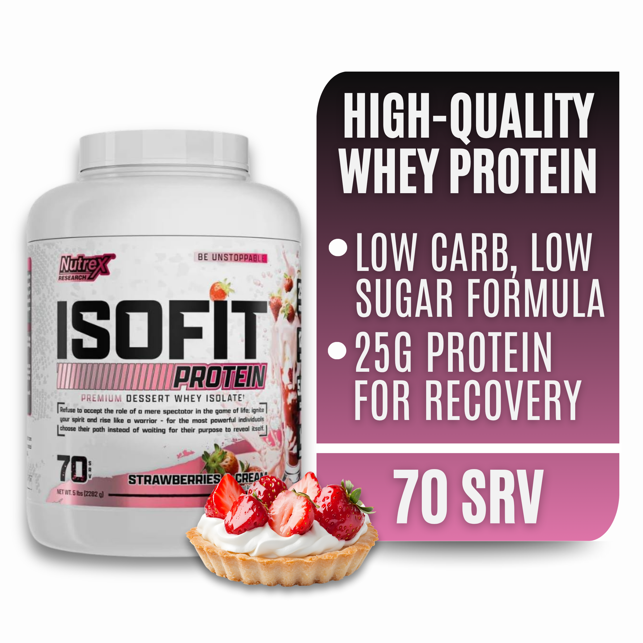 thumbnail video image 2 of Nutrex Research IsoFit Strawberries and Cream Whey Protein Isolate Powder 70 Servings, 2 of 8