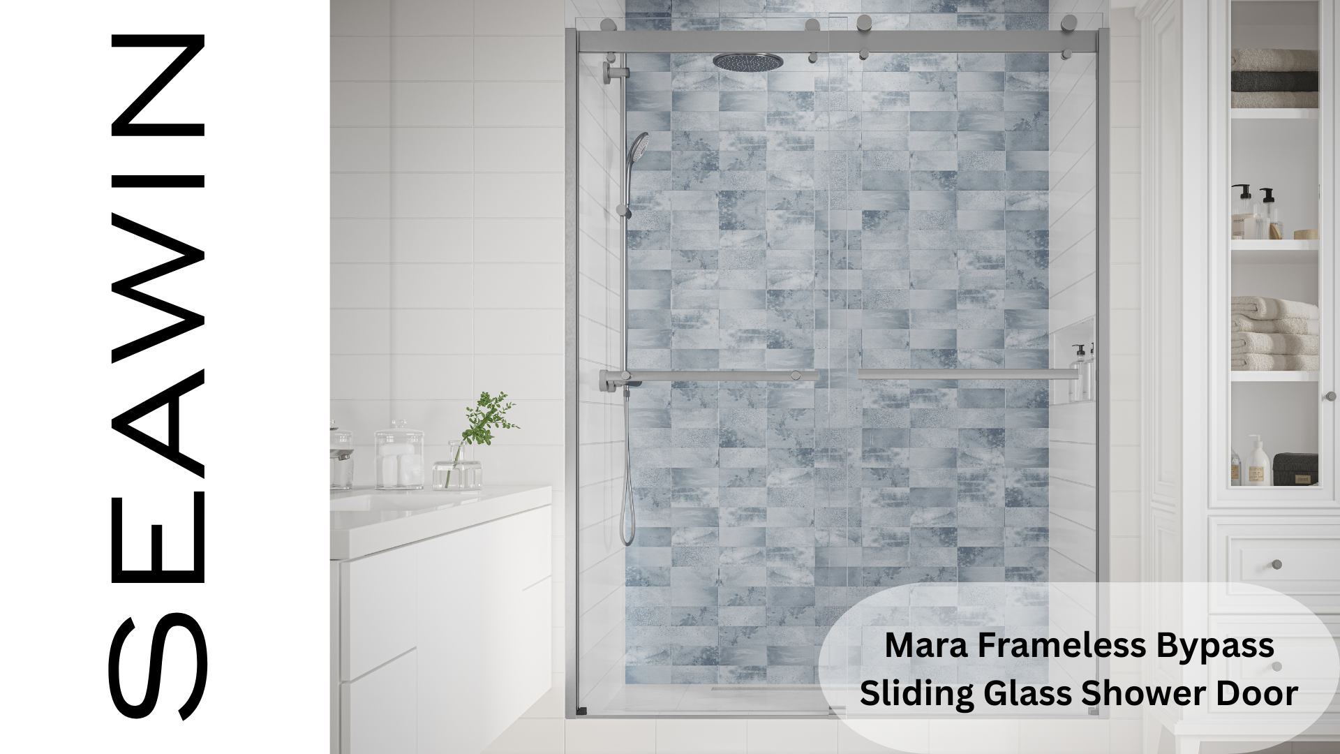 thumbnail video image 2 of Seawin Mara 44 - 48 x 78 inches Frameless Bypass Sliding Shower Door 3/8 in. (10 mm) Clear Tempered Glass with NanoShield Coating Satin Gold, 2 of 9