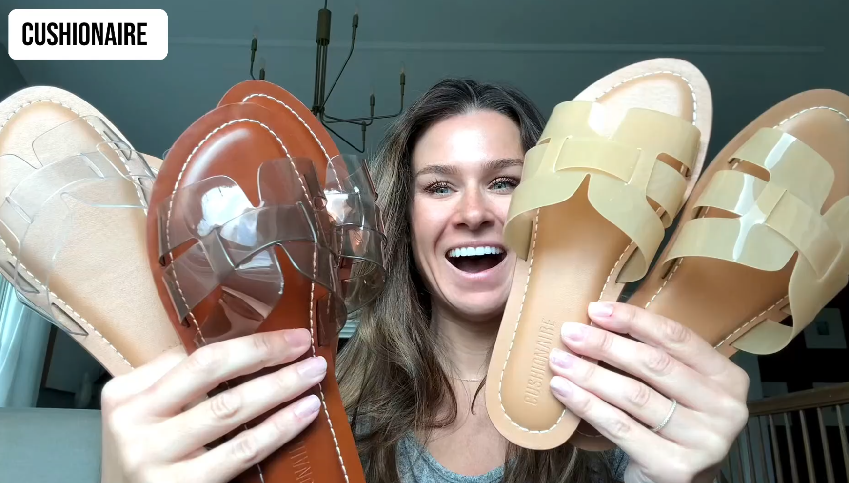 thumbnail video image 2 of Cushionaire Caper Jelly Sandals for Women, Comfortable Womens Slides with Cushioned Footbed and Wide Widths Available, 2 of 23