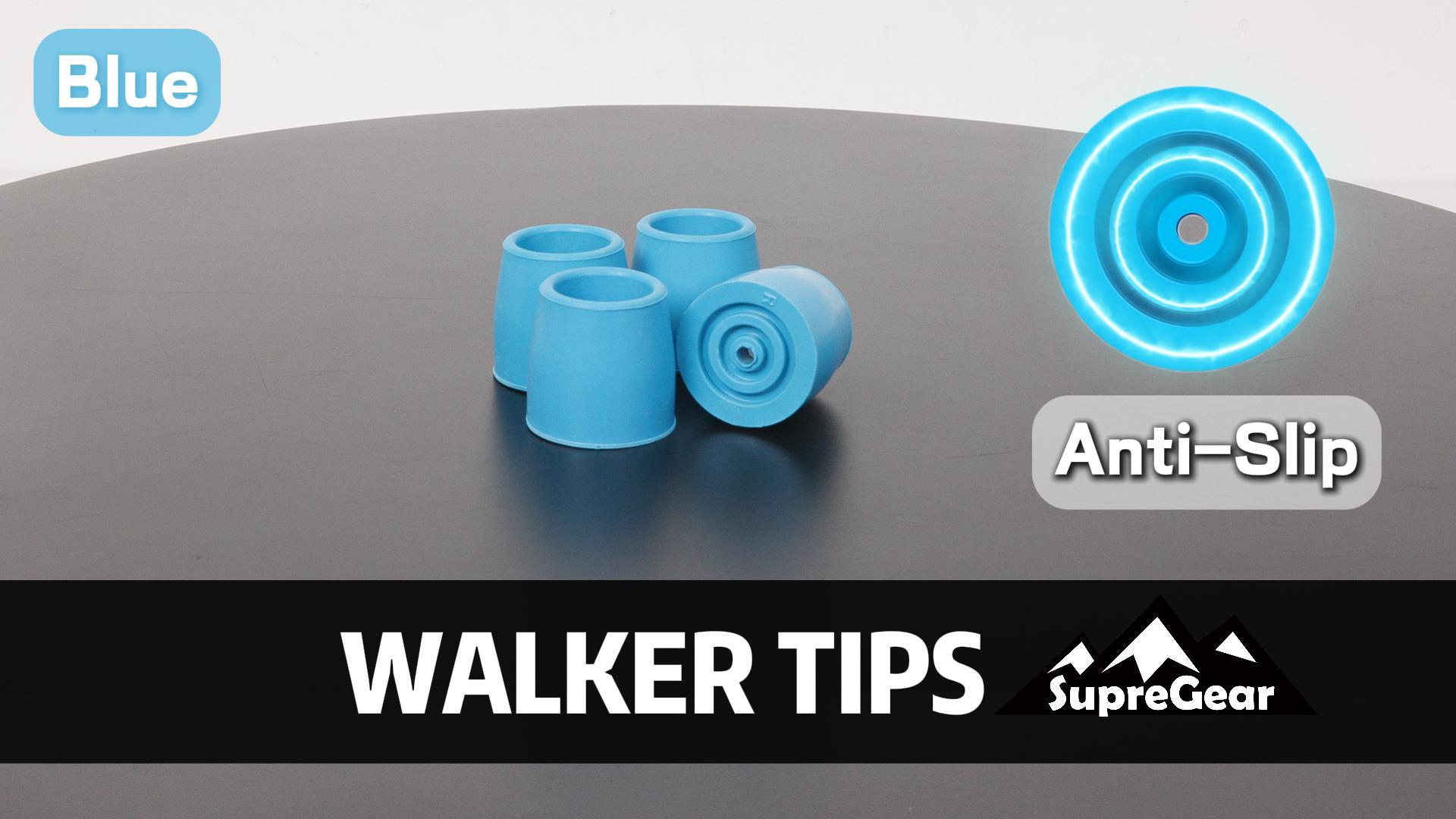 thumbnail video image 2 of SupreGear 4-Pack 1-1/8 inch Heavy Duty Rubber Walker Tips, Blue, 2 of 8