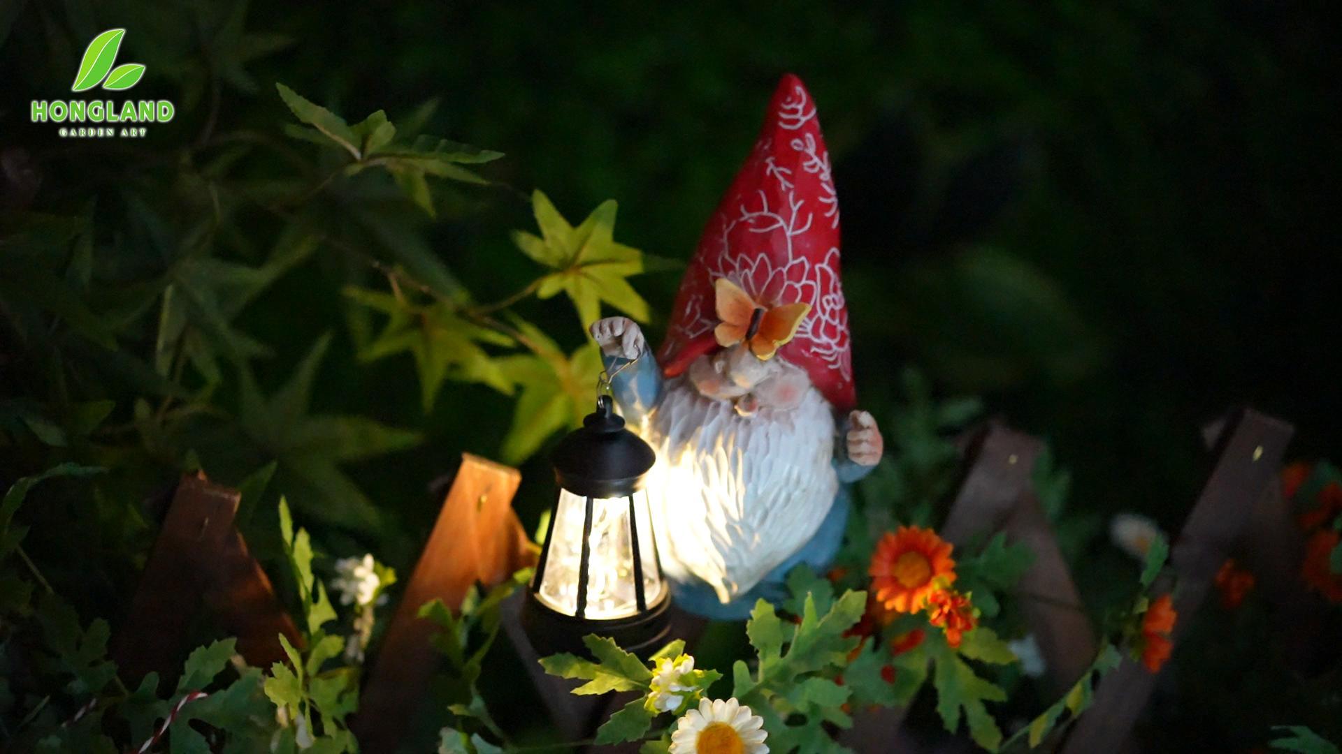 thumbnail video image 2 of HONGLAND Solar Gnome Statue with LED Lantern - Outdoor Garden Decor, Gift for Women., 2 of 11
