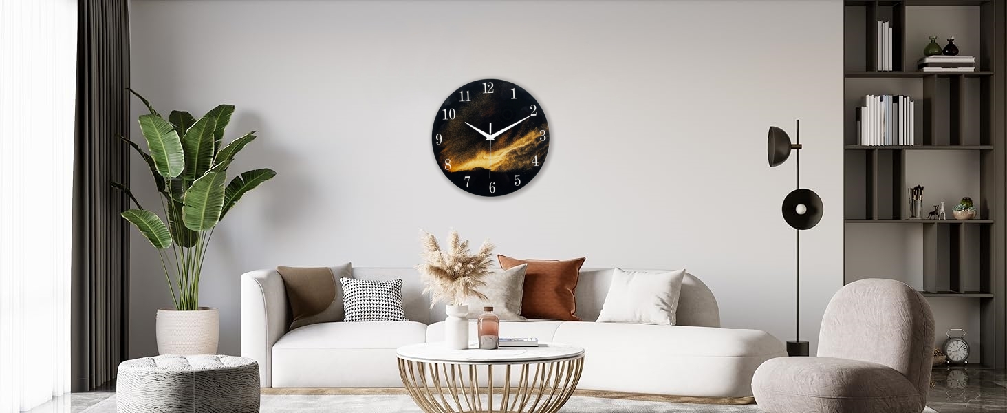 thumbnail video image 2 of Black Wall Clock for Living Room 14 Inch Glass Analog Wall Clocks Battery Operated Silent Clock for Bedroom Office, 2 of 7