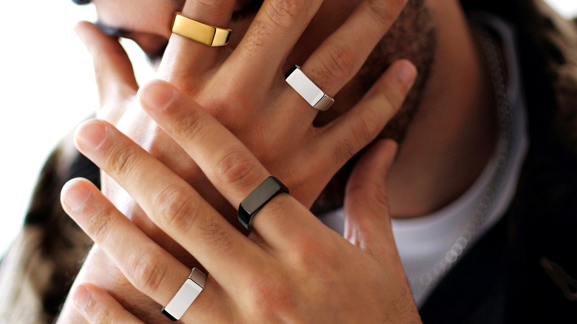 thumbnail video image 2 of Bestyle Chunky Gold Plated Signet Rings Rectangle Stainless Steel Thumb Pinky Ring for Men Cool Hip Hop Statement Finger Ring, Size 7, 2 of 9