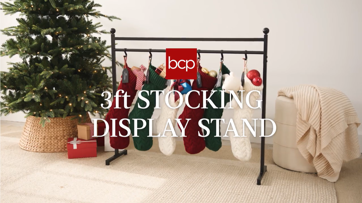 thumbnail video image 2 of Best Choice Products 3ft Christmas Stocking Stand, Hanging Holiday Decor Display w/ Name Tags, Chalk Marker - Gold, 2 of 9
