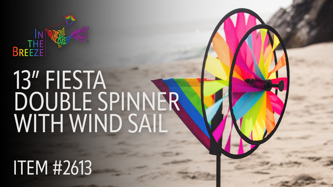 thumbnail video image 2 of In the Breeze 2613 — 13-inch Fiesta Double Spinner with Wind Sail — Colorful Pivoting Wind Spinner for Yards and Gardens, 2 of 6
