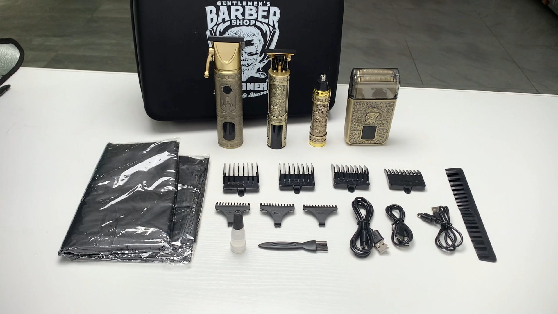 thumbnail video image 2 of LARGNER Elite Series 4-in-1 Professional Barber Hair Clippers for Men, Cordless Grooming Kit with Beard Trimmer, Shaver & Nose Trimmer, Home Haircut Set with Storage Case, Gold, 2 of 10