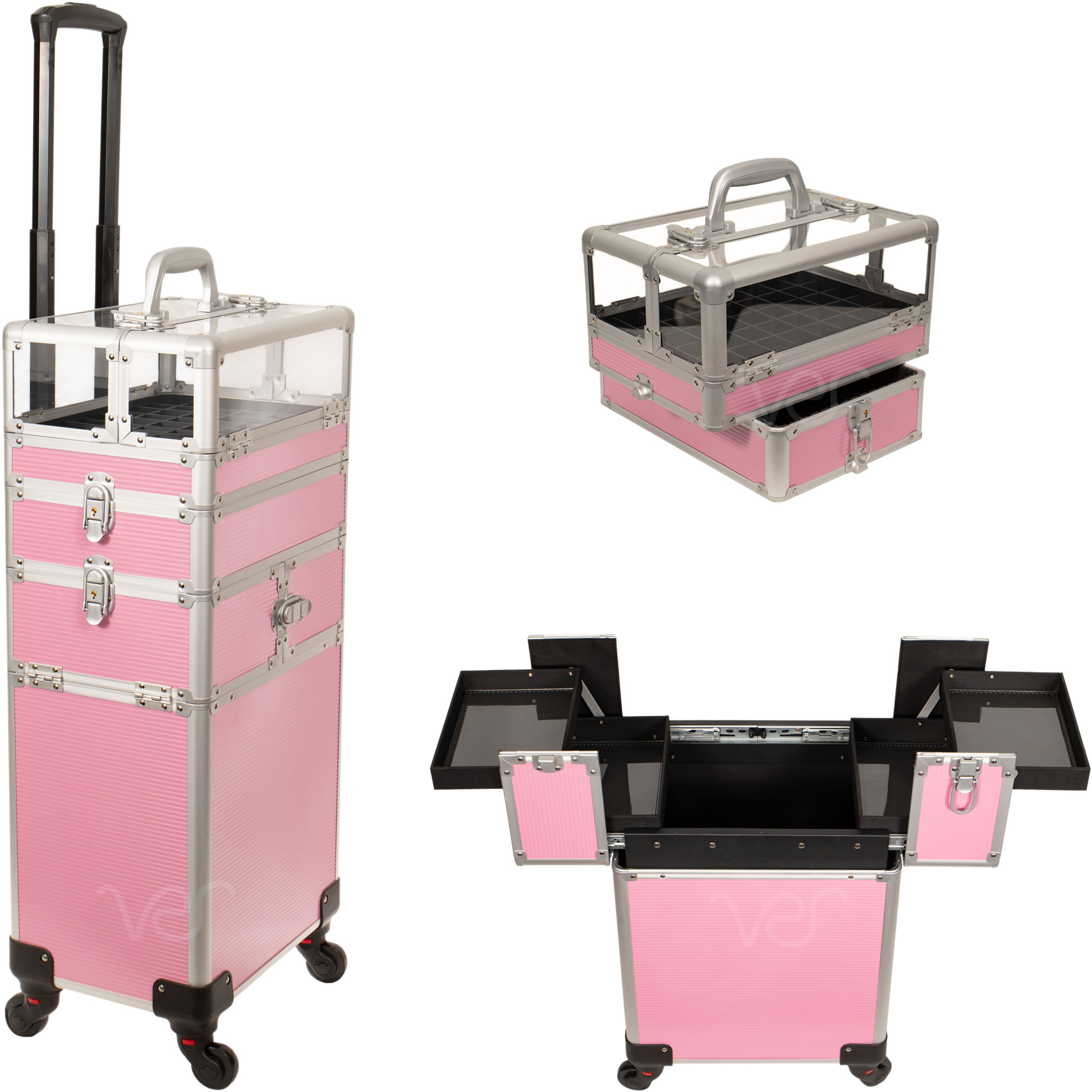 thumbnail video image 2 of VER Beauty 4-in-1 Nail Polish Organizer Rolling Makeup Artist Nail Tech Manicure Storage Train Case Large Capacity Travel Trolley with Clear Acrylic Top Removable Wheels and Tray (Black Crystal), 2 of 12