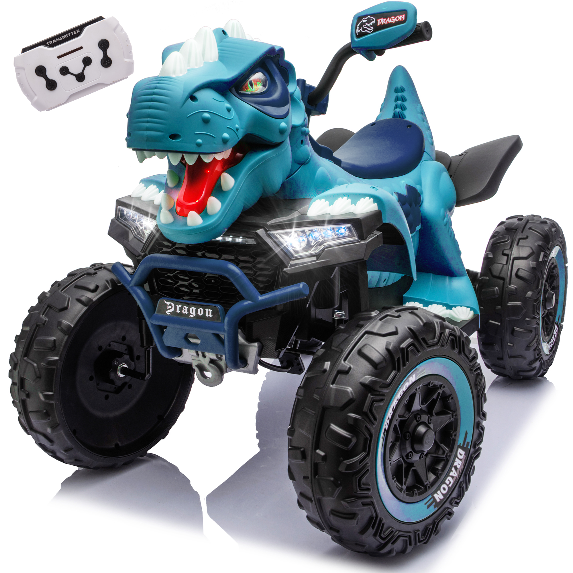thumbnail video image 2 of 12V Dinosaur Kids Ride On Car, 2 Seater Electric Ride On Toy for Kids with Remote Control, Bluetooth, USB, 4 Wheel Suspension, Powered Dinosaur Toy Car for Boys and Girls Ages 3-8, Blue, 2 of 9