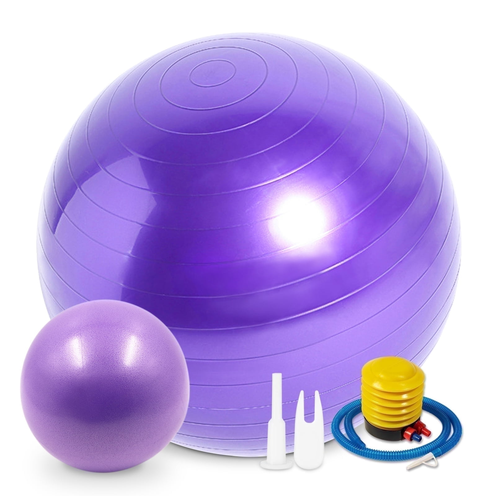 thumbnail video image 2 of Lockways Yoga Ball, 2Pcs Anti Burst Exercise Ball for Fitness, Physical Therapy, Thick Heavy Duty Pilates Ball with Pump for Office, Home, Gym, Purple, 2 Sizes, 25.6 inch & 9 inch, 2 of 8