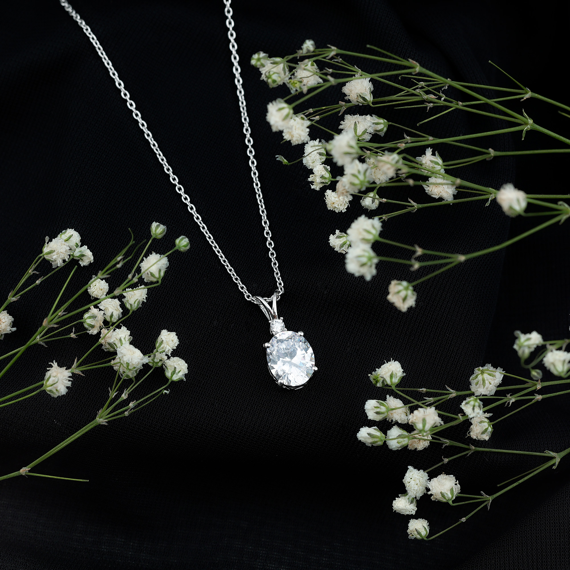 thumbnail video image 2 of Rosec Jewels Oval Shape Cubic Zirconia Solitaire Pendant Necklace for Women - 8X10 mm, 925 Sterling Silver, 2 of 8