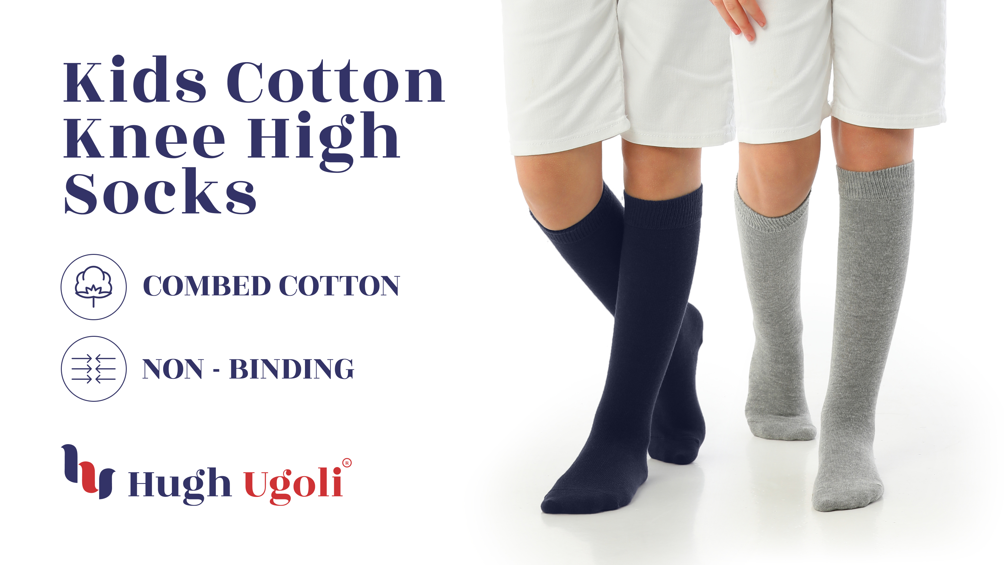 thumbnail video image 2 of HUGH UGOLI Knee High Cotton Socks for Kids Girls Boys & Toddlers, Long School Uniform Socks, Soft & Comfortable,Dark Gray, 5-6 Years Old, 4 Pairs, 2 of 6