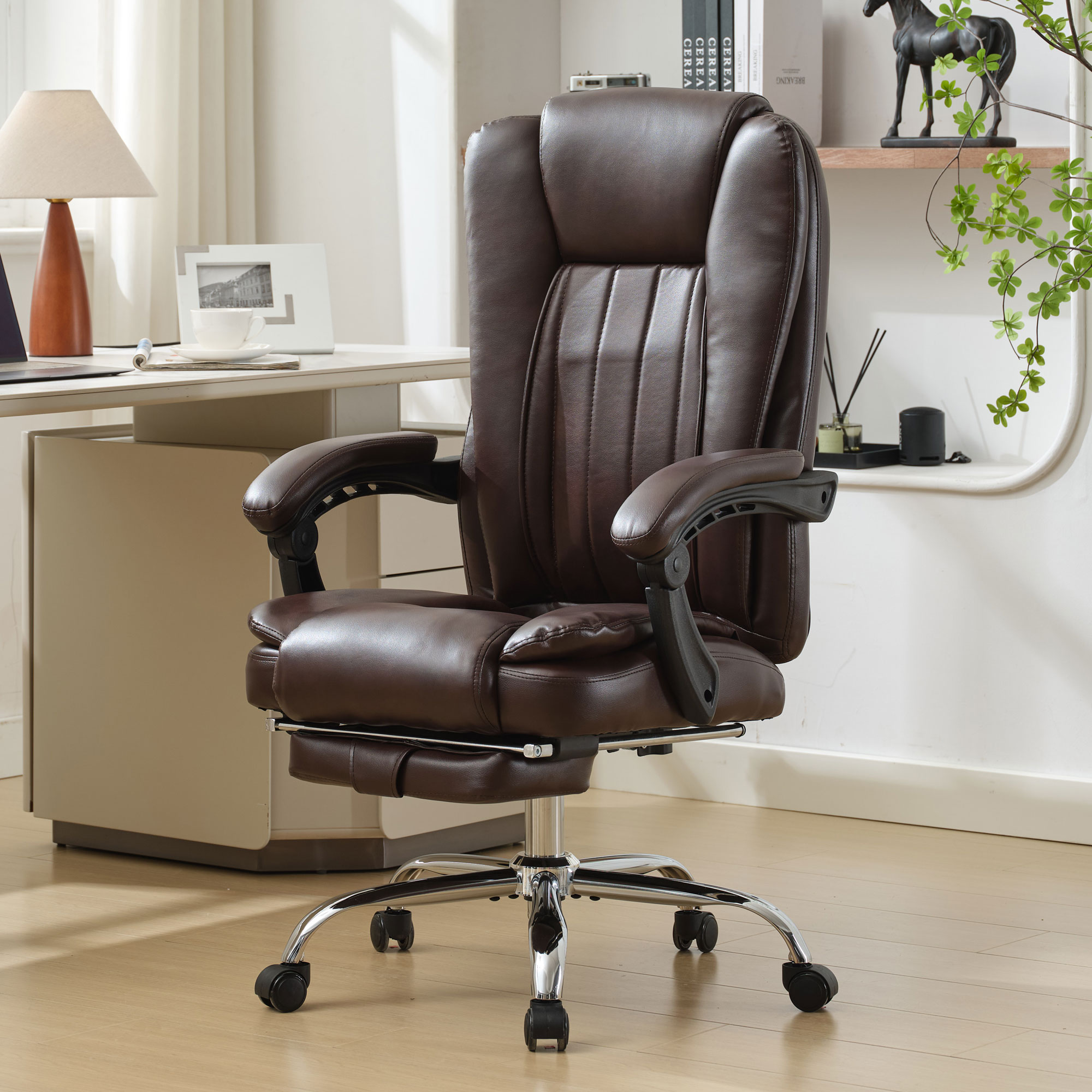 thumbnail video image 2 of JONPONY Big and Tall Office Chair 500LBS Executive Office Chair Massage and Footrest Ergonomic Computer Desk Chair Reclining High Back Leather Office Chair Lumbar Back Support Swivel Rolling,Brown, 2 of 15