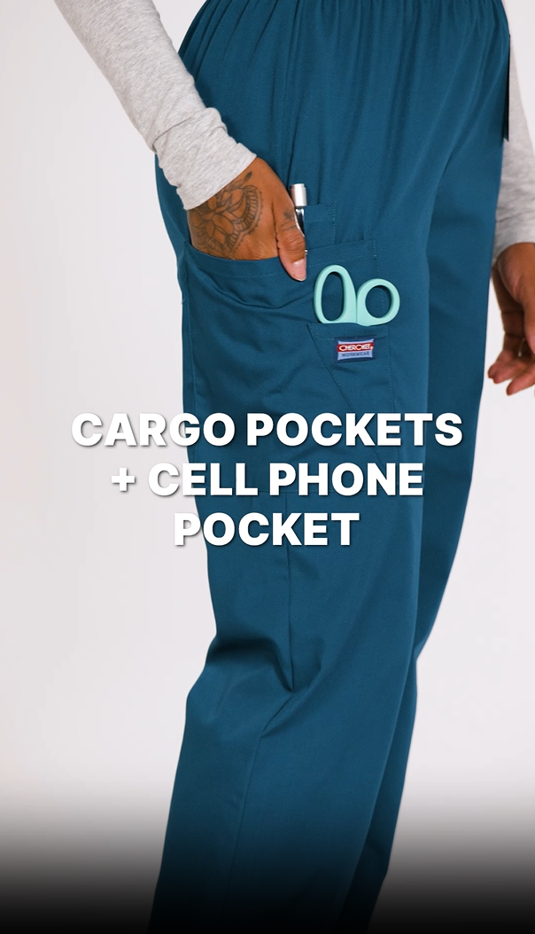 thumbnail video image 2 of Cherokee Workwear Women's Scrubs Pant Natural Rise Tapered Pull-On Cargo 4200, 2 of 8