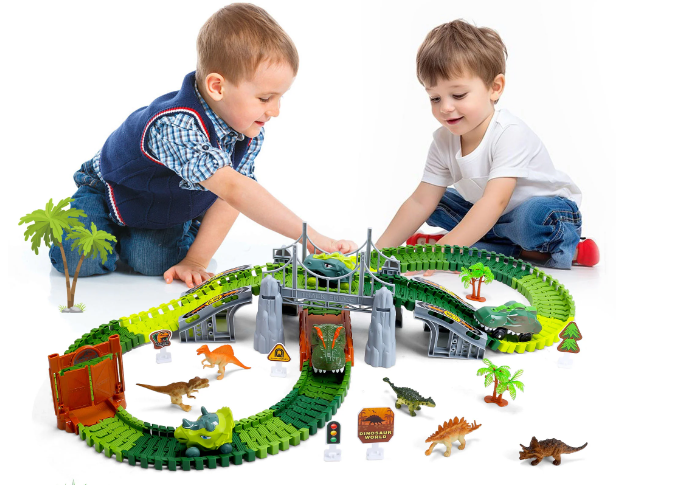 thumbnail video image 2 of Dinosaur Track Toys, Flexible Race Track Set, Perfect Gifts for 3 6 Years Old Boys Girls, 169 Pcs, 2 of 10