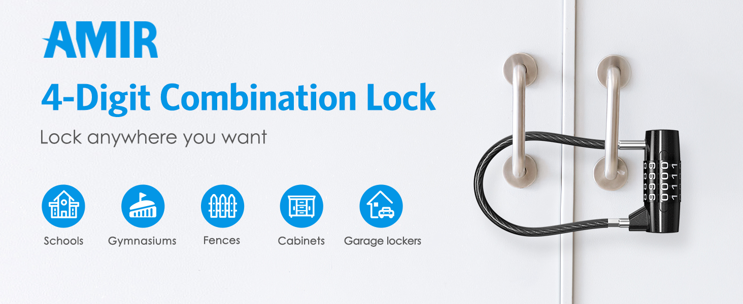thumbnail video image 2 of Combination Locks, AMIR Long Shackle 4 Digit Code Resettable Combination Padlock for Locker Door Luggage Bike Fence Warehouse, 2 of 11