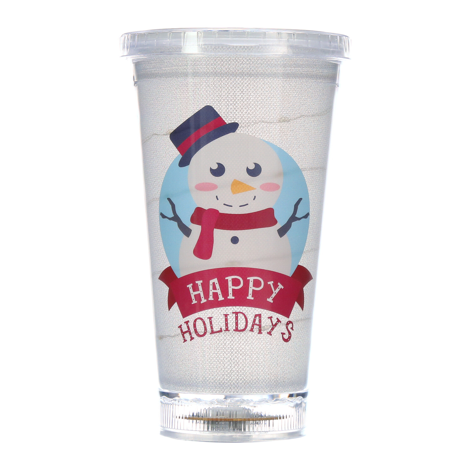 1pc 16oz. Christmas Holiday Double-walled Cup With Crushed Ice And Straw,  Ideal For Home Party Outdoor Use