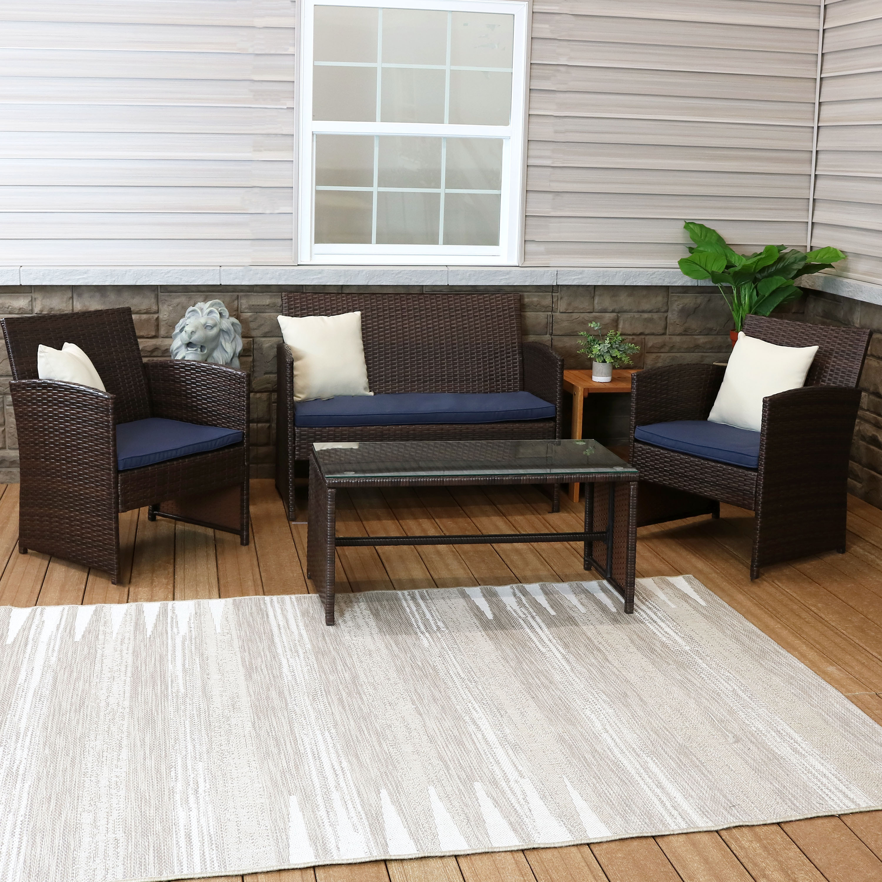 thumbnail video image 2 of Sunnydaze Ardfield 4-Piece Polyrattan Outdoor Conversation Set, Gray/Gray, 2 of 11