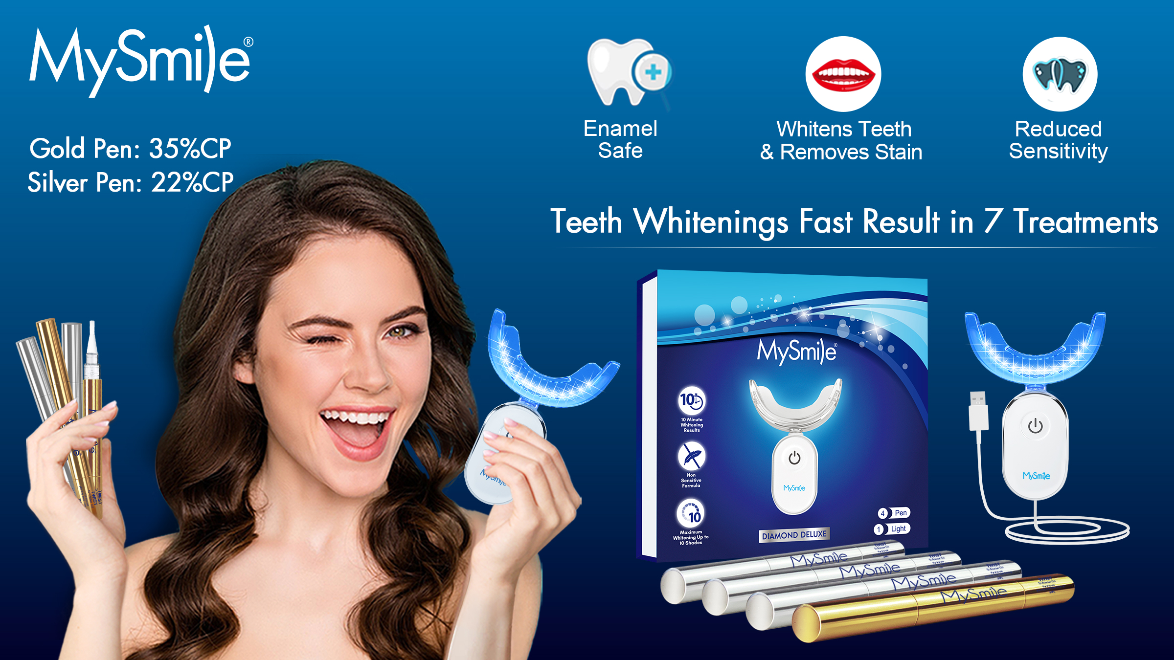 thumbnail video image 2 of MySmile Deluxe Teeth Whitening Pen Kit with 28-LED Light, 4 x 2ml Teeth Whitening Kit, Whitening Gel Pen Refills, Remove 10 Years of Stains, 2 of 16