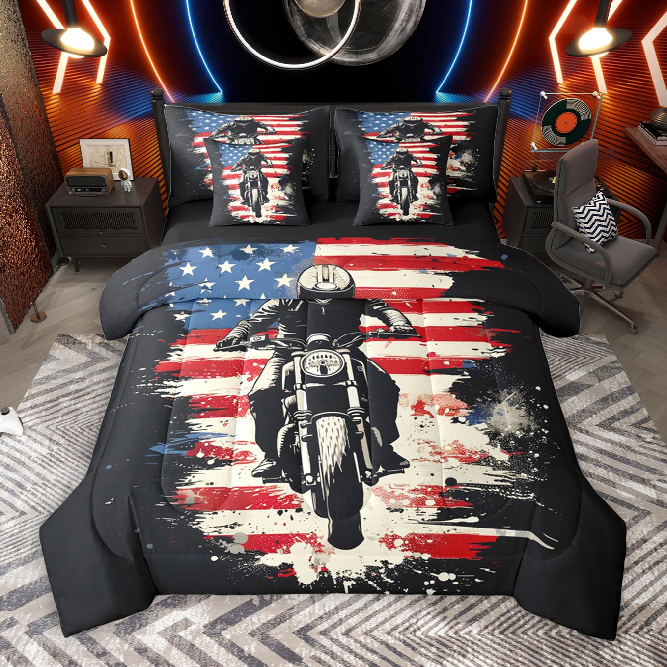 thumbnail video image 2 of Manfei Boys Dirt Bike 7-Piece Twin Bedding Sets,Outdoor Extreme Sport Bedding Comforter Set,Orange Black Plaid Sheet Sets Teens,Ultra Soft Home Decor Reversible, 2 of 9