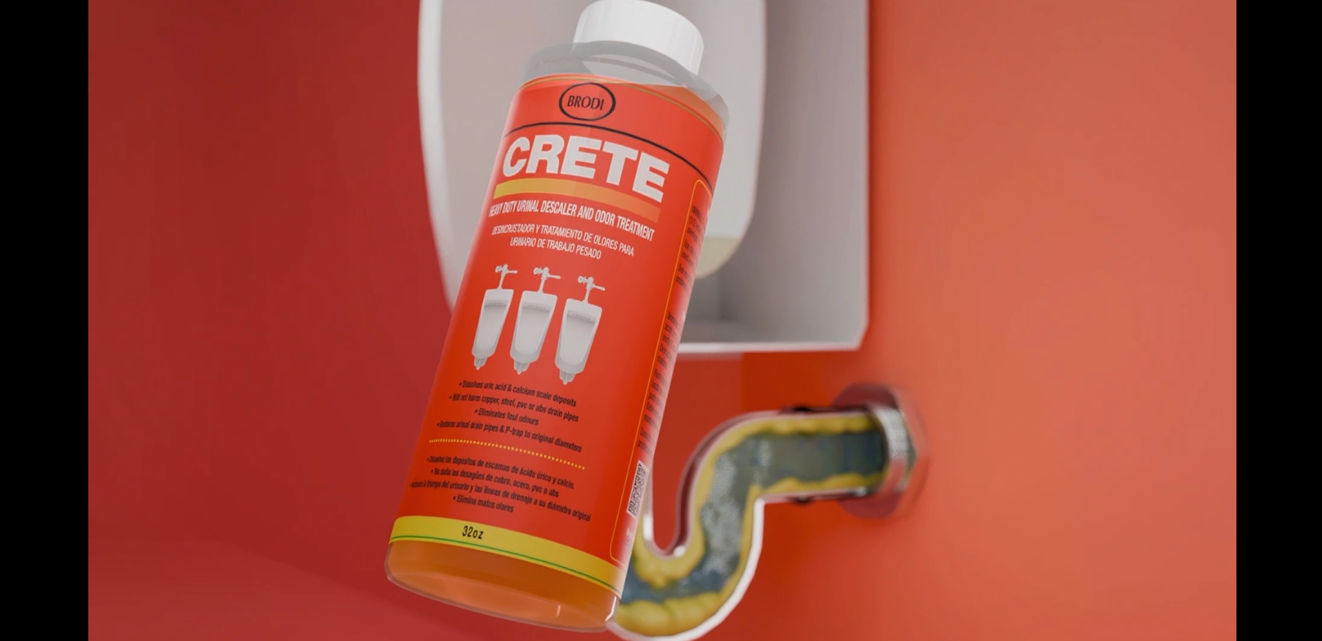 thumbnail video image 2 of Crete Urinal Drain Cleaner, Restores Pipes to Original Diameter, Urinal Descaler & Deodorizer, Safe for Pipes, 16 oz, Pack of 1, 2 of 9