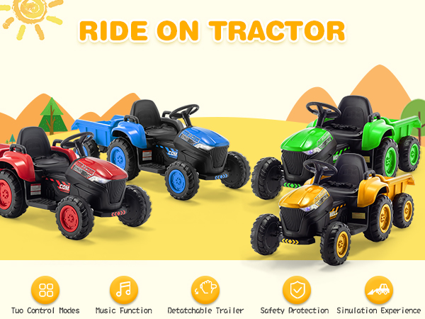 thumbnail video image 2 of HOMMOW Kids Ride on Tractor with Remote Control, 12V Battery Powered Electric Tractor with 30W Dual Motors/Cool Lights/Bluetooth Music for Kids, Green, 2 of 7