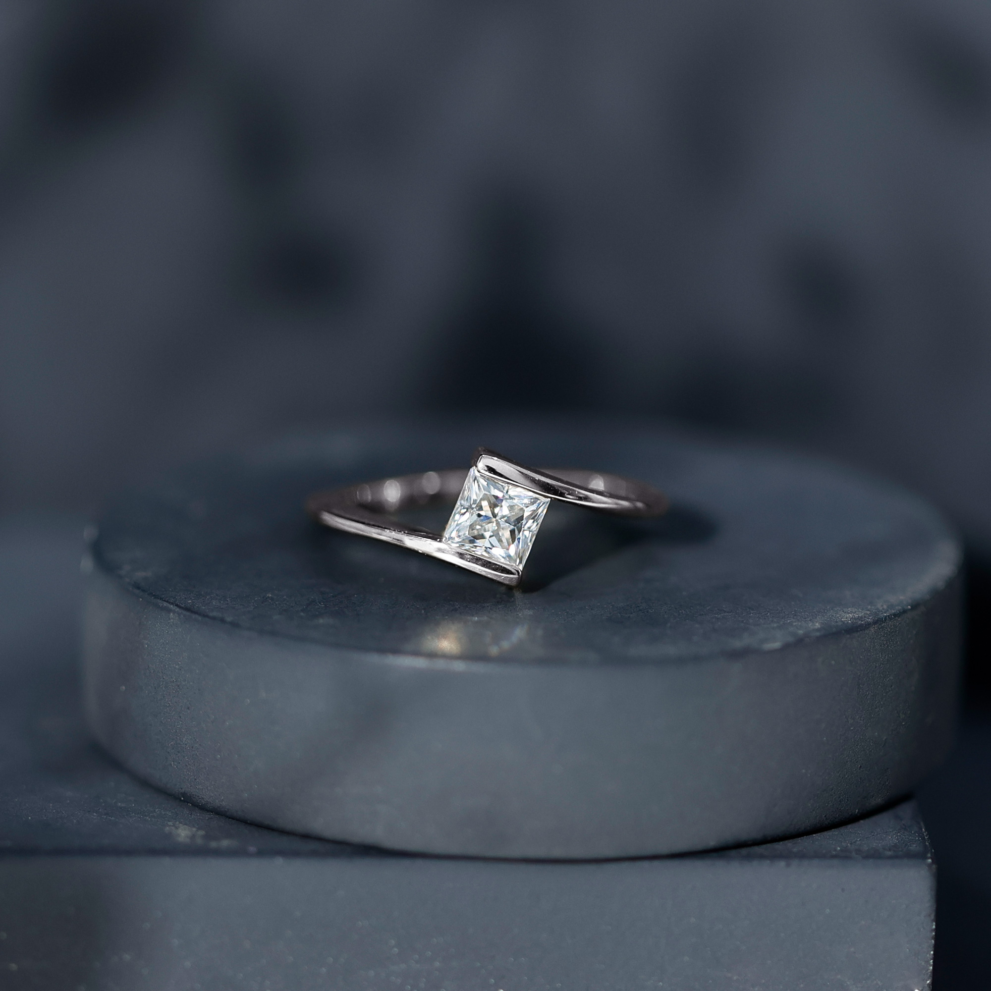 thumbnail video image 2 of Rosec Jewels Certified Moissanite Promise Ring for Women - 5 mm Princess Cut - Bypass Ring - D-VS1 Quality, 14K White Gold, US 9.50, 2 of 9