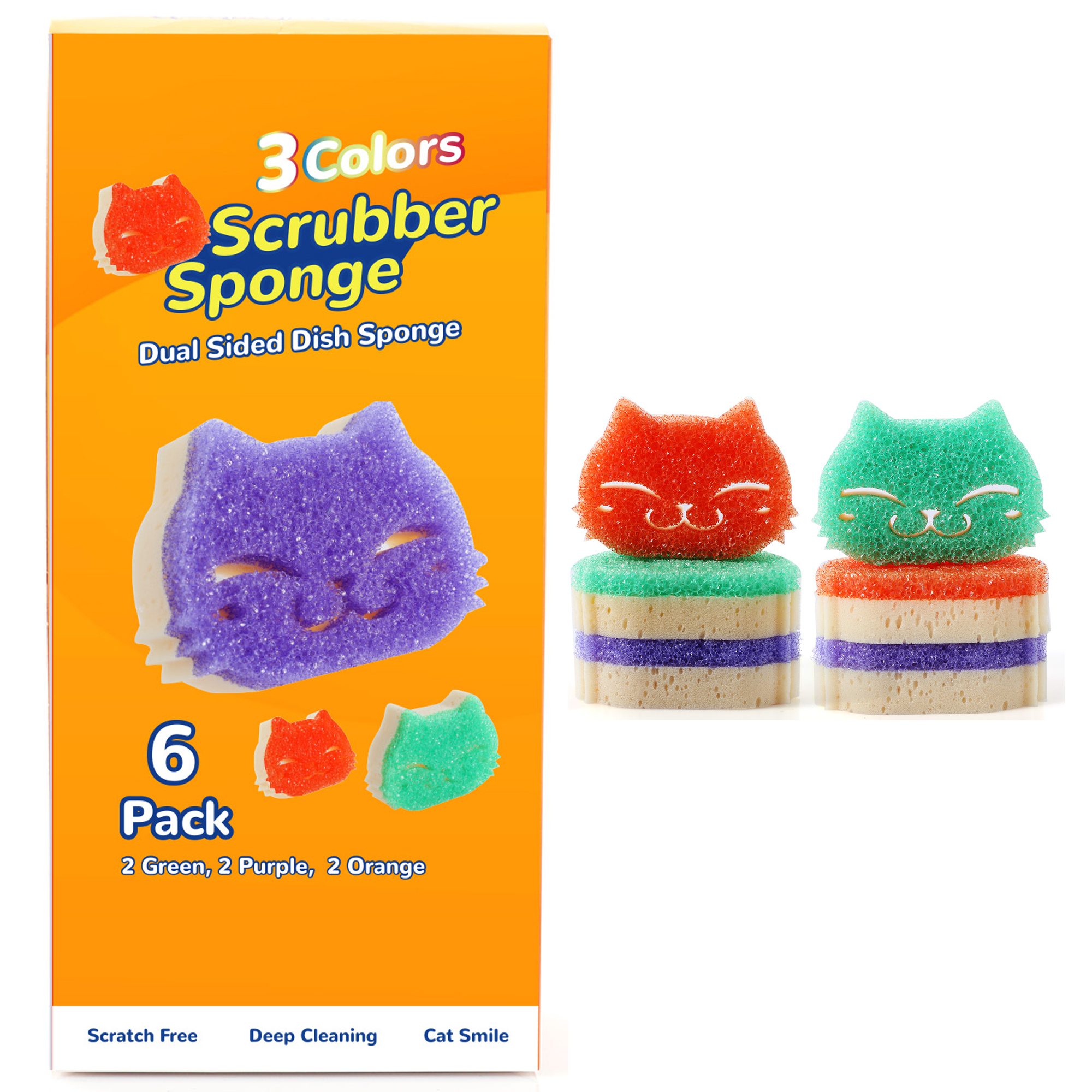 thumbnail video image 2 of Eyliden Kitchen Scrubber Sponge for Dishes, Dual-Sided, Gift Box Set with 6pcs, Unscented, 2 of 7