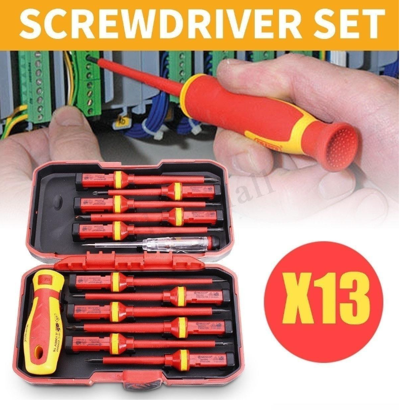 thumbnail video image 2 of 12-in-1 Magnetic Insulated Screwdriver Set - 1000V Voltage Proof Slotted Tools for Electricians, 2 of 11