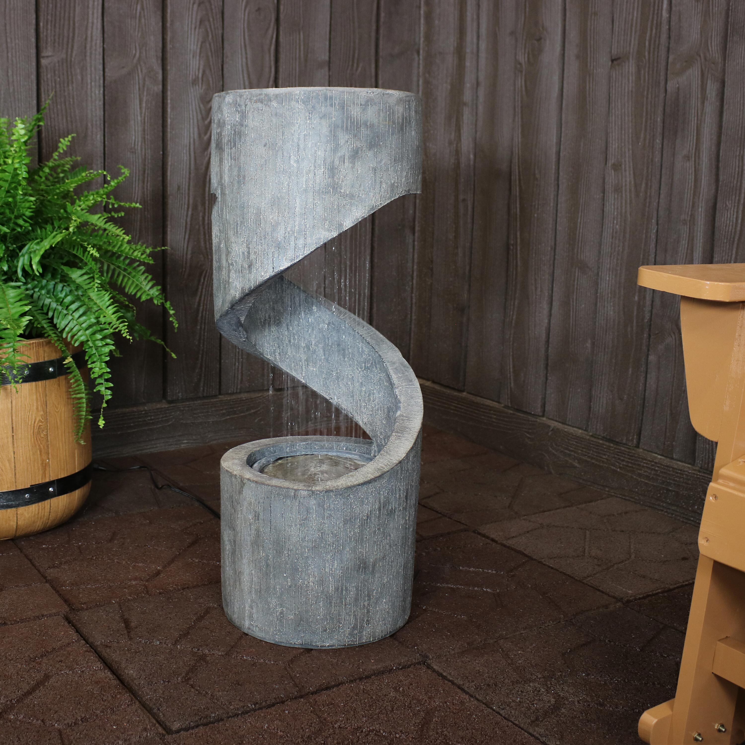 thumbnail video image 2 of Sunnydaze Showering Spiral Polyresin Outdoor Water Fountain with Light, 2 of 8