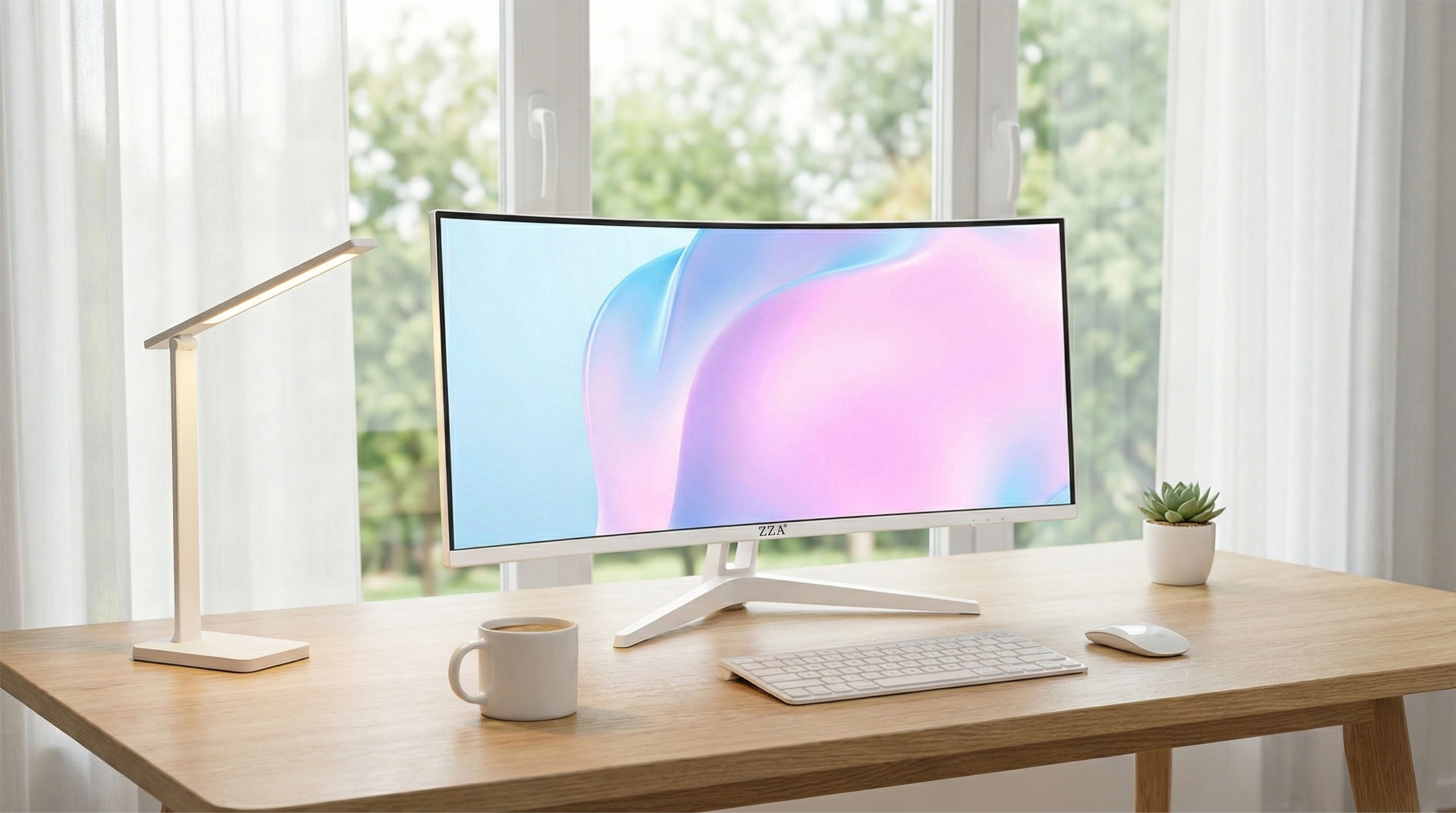 thumbnail video image 2 of ZZA 34" Ultrawide Curved Gaming Monitor, WQHD 3440x1440 IPS 100Hz, Build-in Speakers,3800R 21:9 HDR10, AMD FreeSync, White, 2 of 8