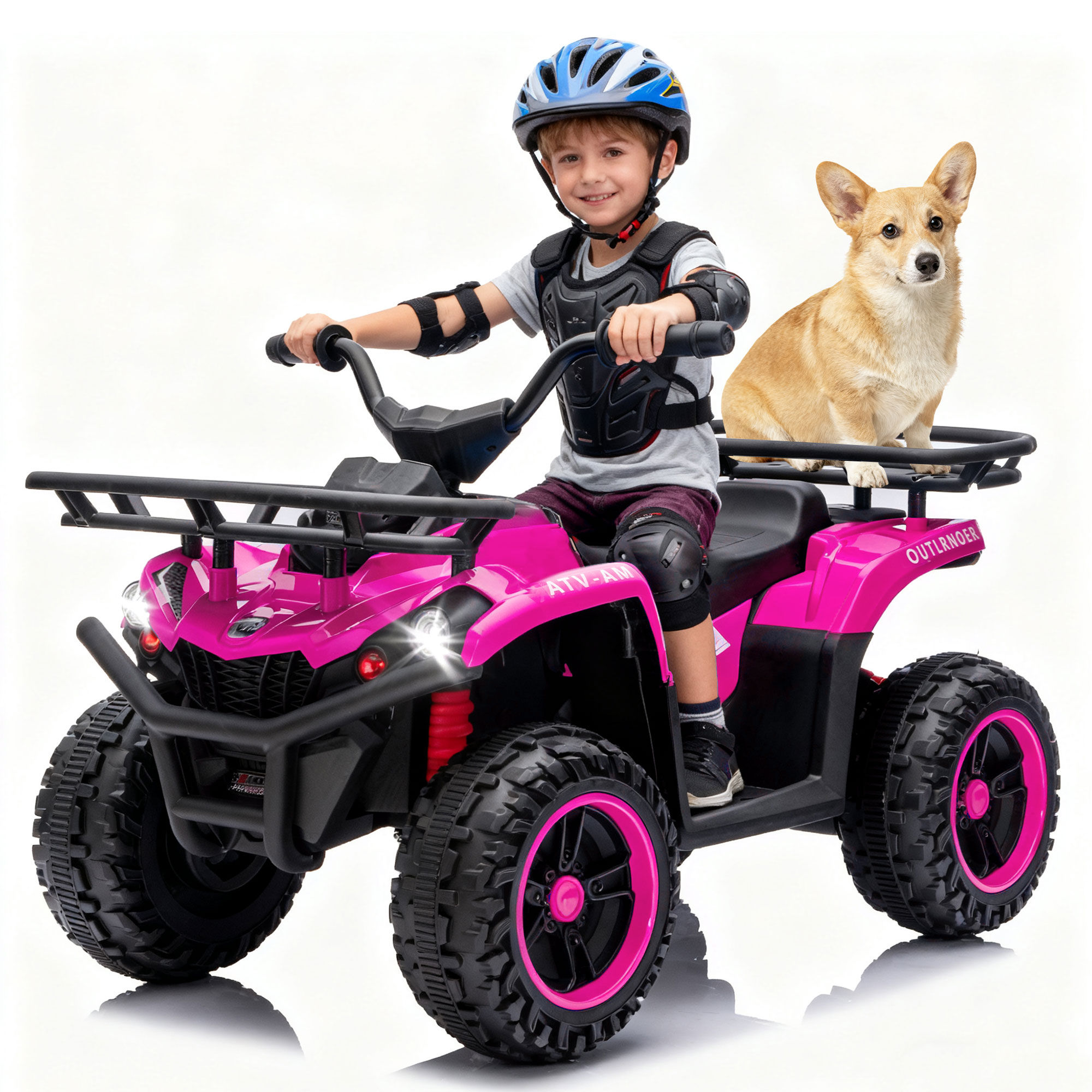 thumbnail video image 2 of 24V Ride on Car, Kids ATV Quad with Bluetooth Music w/Storage Racs, Anti-Slip Tires, 160W Motors, Crash Bars, Power Display, LED Lights & Bluetooth, 24 Volt Ride on Toys for Toddlers Ages 3+, Black, 2 of 9