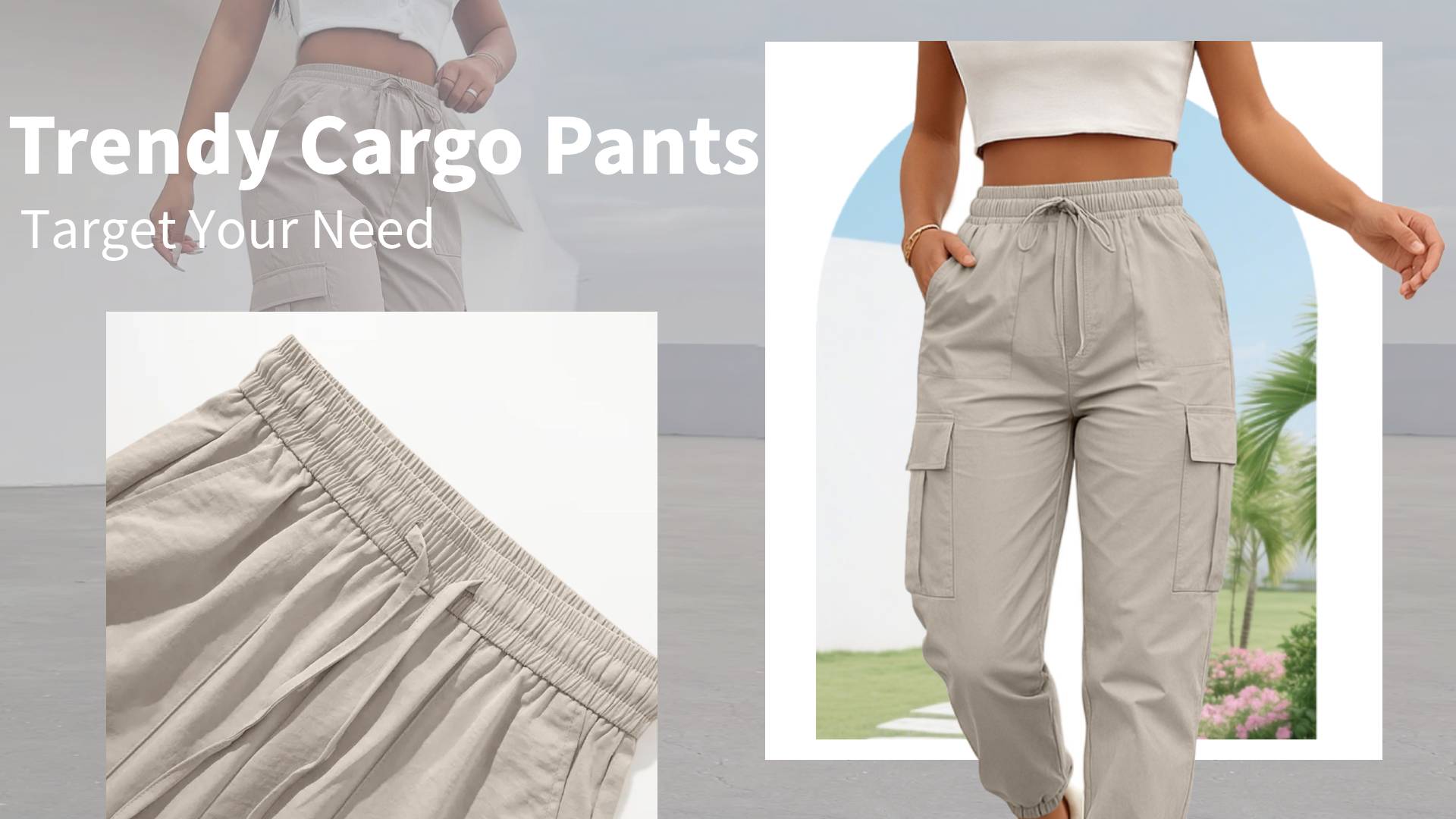 thumbnail video image 2 of Cyglowse 2025 Cargo Pants for Women Baggy Lightweight Quick Dry High Waisted Hiking Pants Ladies Tapered Athletic Jogging for Travel Casual Light Blue, 2 of 8