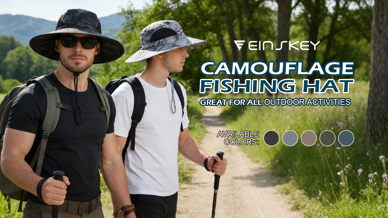 thumbnail video image 2 of EINSKEY Camo Boonie Hat, Wide Brim Bucket Hat Sun Protection, Camouflage Safari Hat Khaki, 2 of 9
