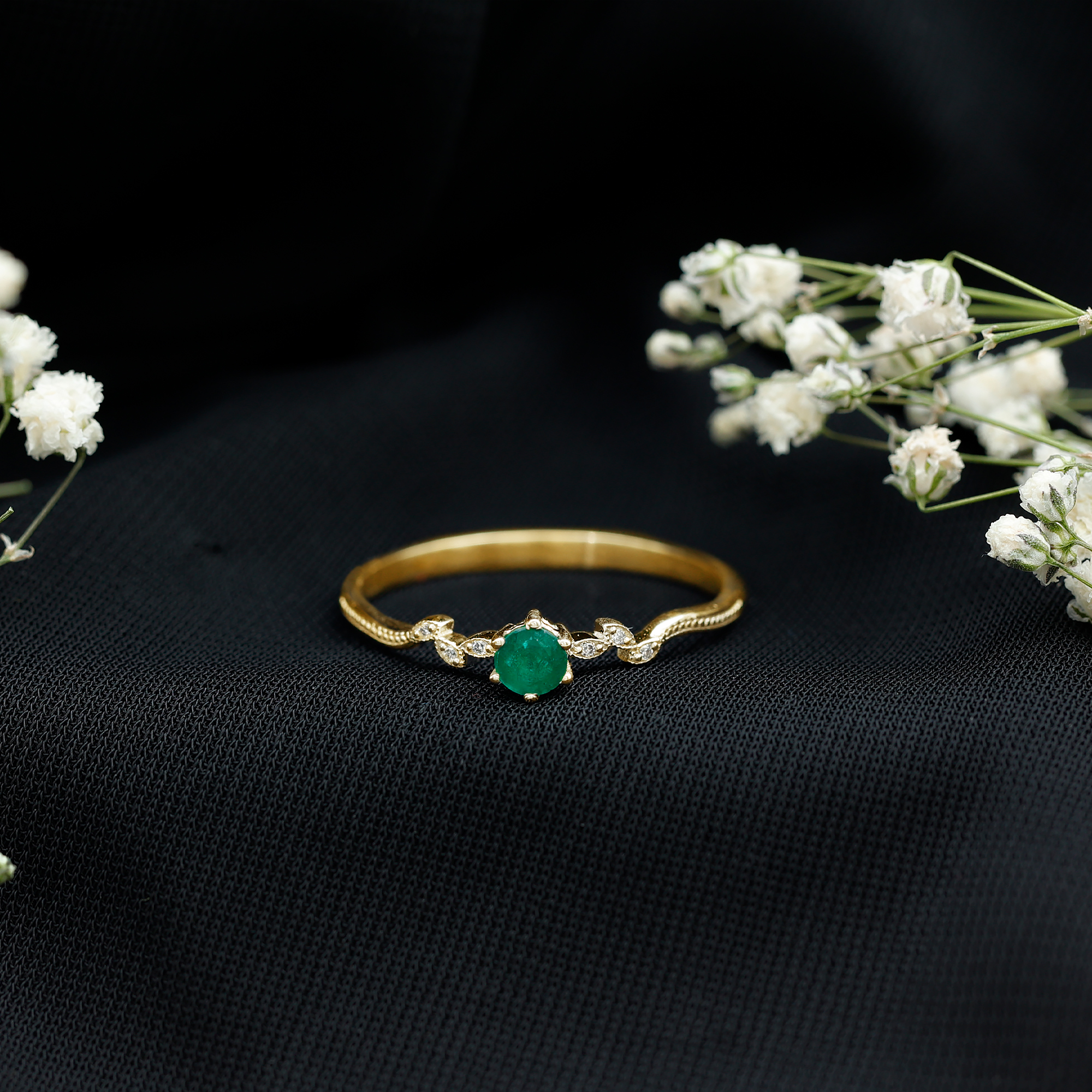thumbnail video image 2 of Rosec Jewels Real Emerald and Diamond Ring - Leaf Inspired Promise Ring for Women - Ready to Gift for Valentines Day, 14K White Gold, US 11.50, 2 of 9