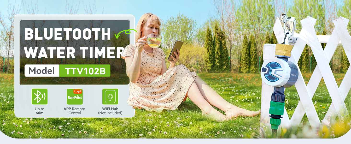 thumbnail video image 2 of RainPoint Smart Bluetooth Sprinkler Timer, Remote Garden Hose Controller, APP Irrigation Scheduling, Rain Delay, Water-Saving Design,TTV102B, 2 of 12