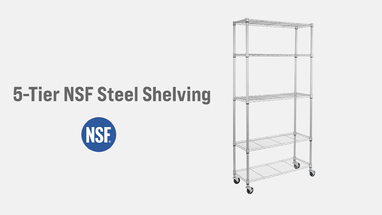 thumbnail video image 2 of Seville Classics UltraDurable® 5-Tier NSF Steel Wire Shelving, 36" W x 14" D, White, 2 of 9