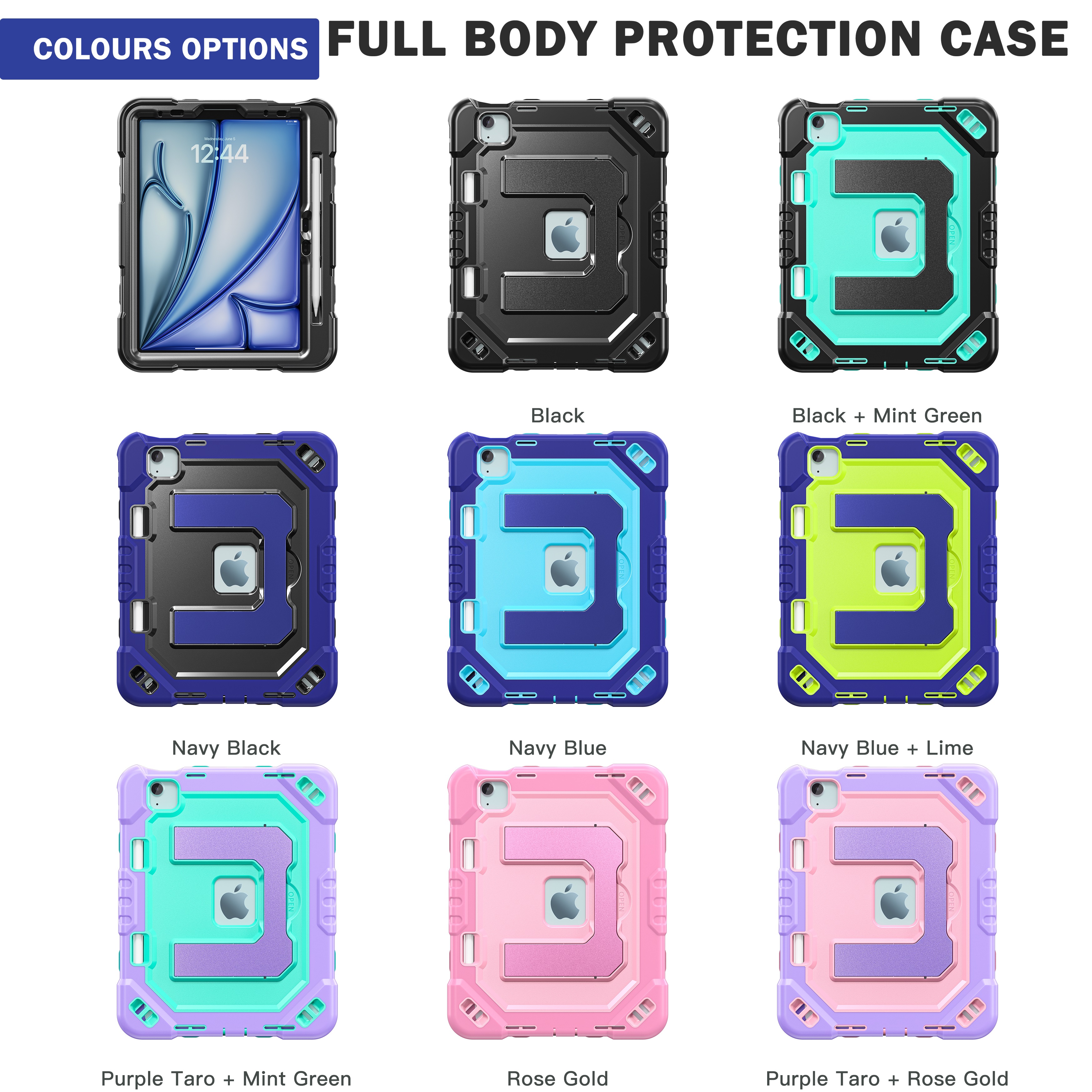 thumbnail video image 2 of Case for iPad 11th/10th Gen 11/10.9 inch 2025/2022, Military Grade Shockproof Cases with Pencil Holder Shoulder Strap Screen Protector, Black, 2 of 8