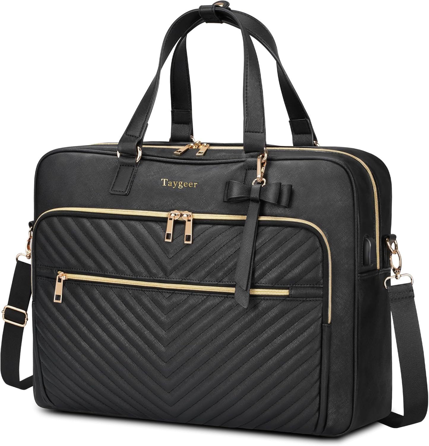 thumbnail video image 2 of Taygeer PU Leather Tote Bag for Women, Crossbody Bags with USB Port and Adjustable Shoulder Strap for Work School Travel, Black, 2 of 8