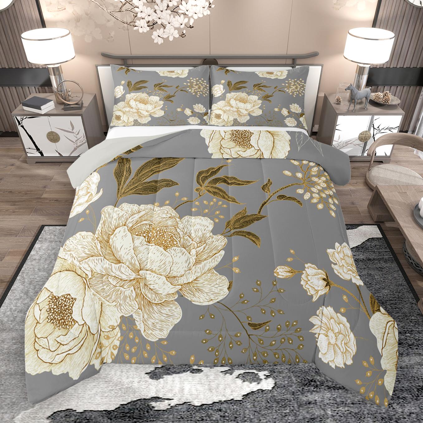 thumbnail video image 2 of Manfei Retro Rustic Flower Bedding Comforter Set,Natural Plant Twin Comforter Sets,Beige Gray Bedding Set For Girls Boys,Super Cozy Room Decor Reversible,2-Piece, 2 of 9
