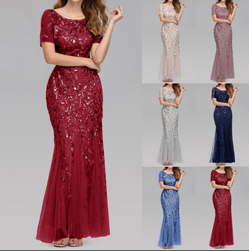 thumbnail video image 2 of snowsong Wedding Guest Dresses,Formal Dresses Womens Double V Neck Short Sleeve Mermaid Dress Evening Prom Dress Maxi Dress,Bridesmaid Dresses,Elegant Dresses Red Dress XL, 2 of 8