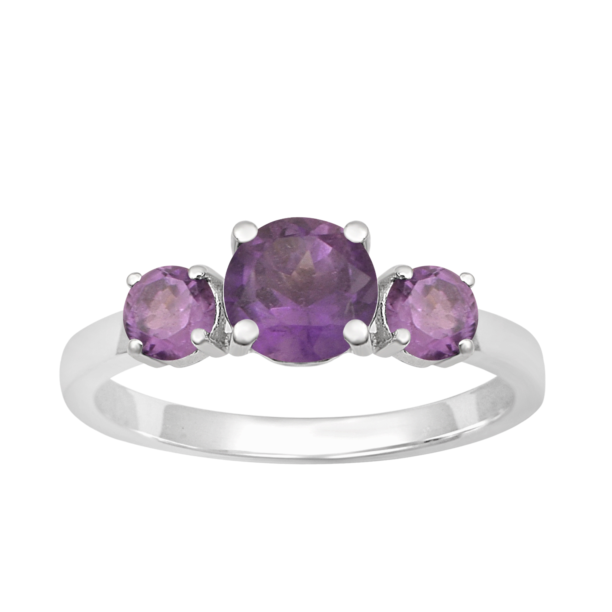thumbnail video image 2 of 0.60 Ctw Round Shape Amethyst Gemstone 925 Sterling Silver Three Stone Women Promise Ring, 2 of 7