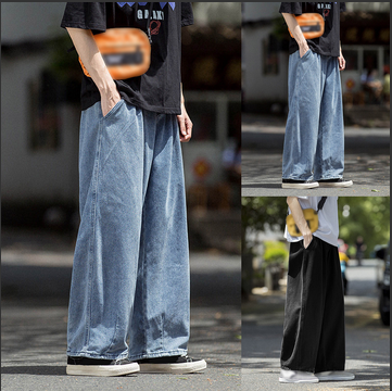 thumbnail video image 2 of snowsong Mens Jeans Baggy Jeans Men Fashion Casual Plus Size Loose Elastic Waist Jeans Street Wide Leg Trousers Pants Pants For Men Blue 3XL, 2 of 9