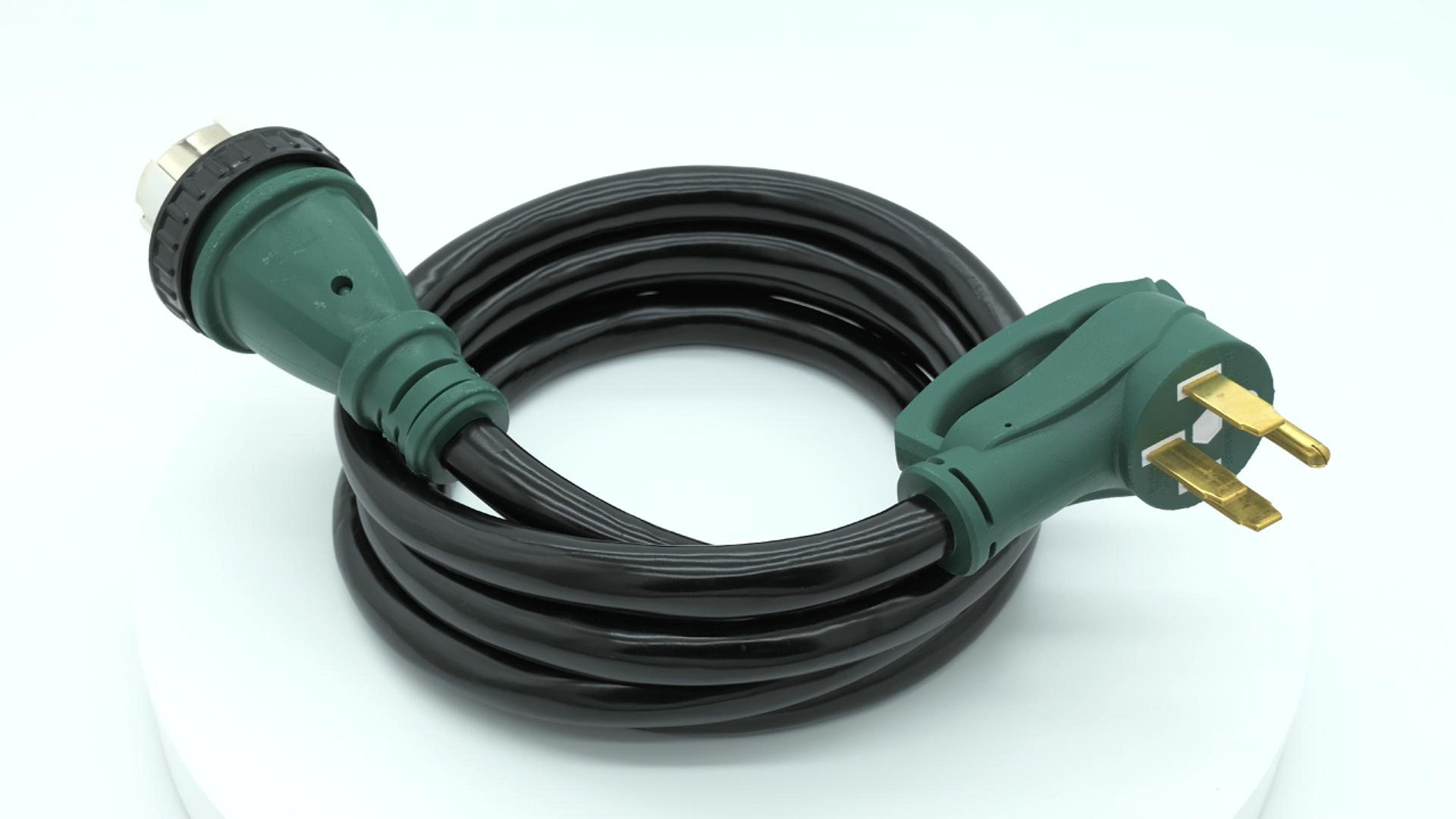 thumbnail video image 2 of ZAZFO 50ft 50Amp Generator RV Extension Cord, NEMA 14-50P to SS2-50R Twist Lock, Generator Cord for Hurricane Emergency Outdoor Home RV, Black-Green, 2 of 9