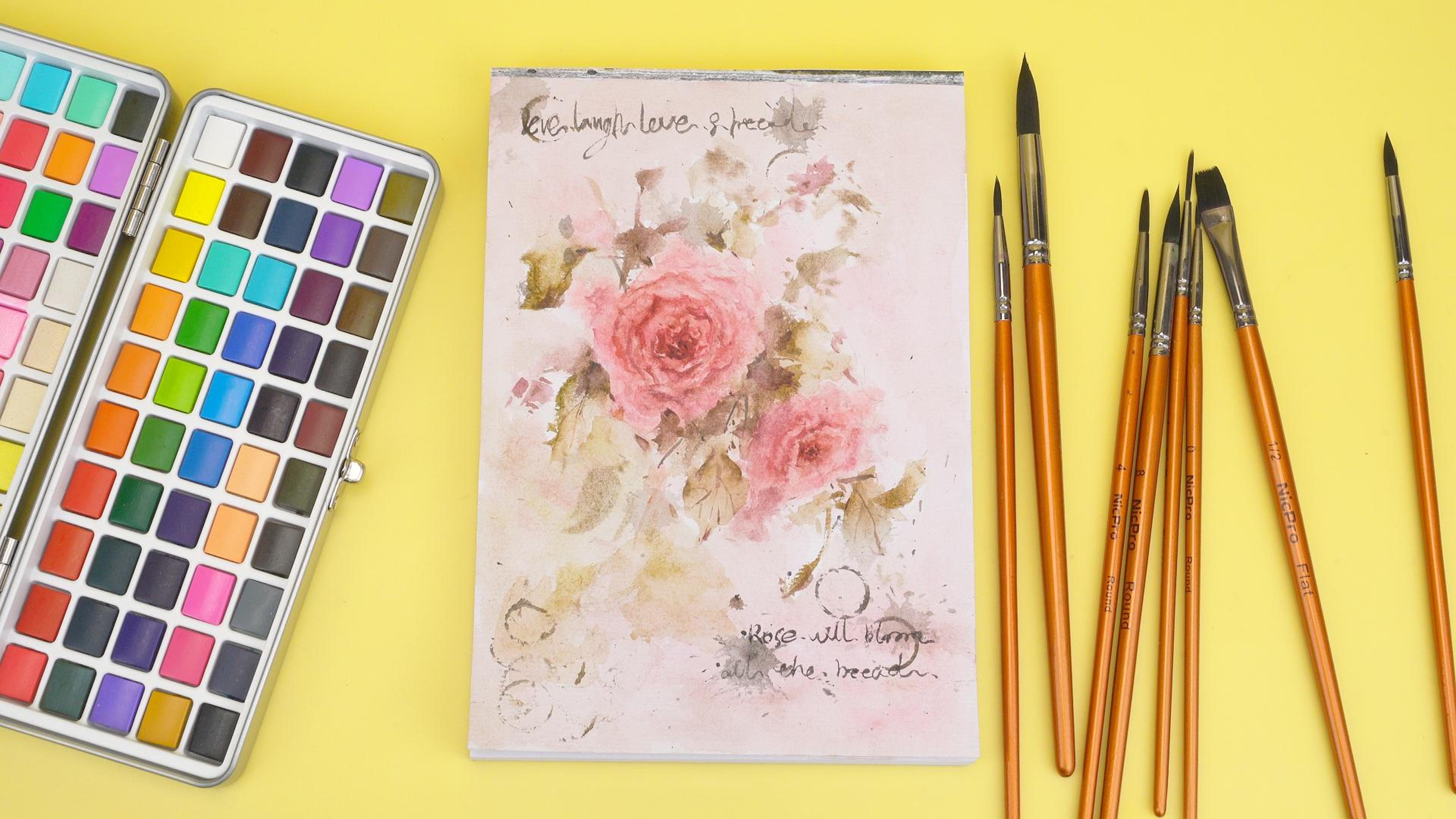 thumbnail video image 2 of Nicpro 100 Colors Watercolor Paint Set Include Metallic Macaron & Fluorescent, 8 Squirrel Painting Brushes, 25 Water Color Paper, Palette, Art Supplies Kit, 2 of 9