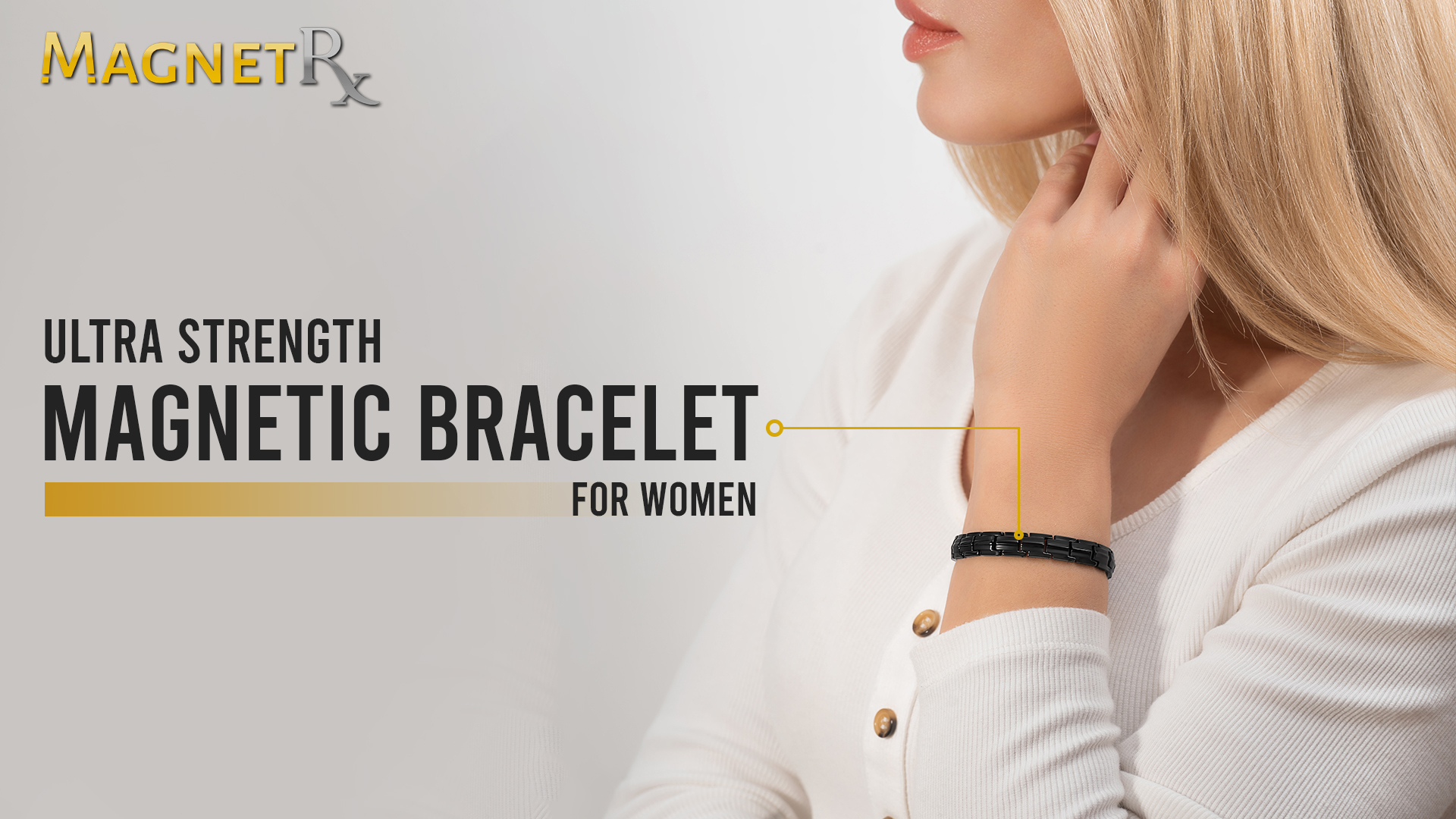 thumbnail video image 2 of MagnetRX® Women's Ultra Strength Magnetic Bracelet - Titanium Magnetic Bracelets for Women - Adjustable Length with Sizing Tool (Silver & Gold), 2 of 9