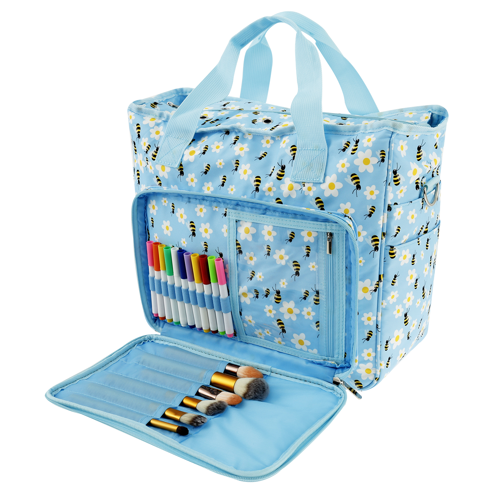thumbnail video image 2 of Extra Large Capacity Yarn Storage Bag Oxford Cloth Cross Stitch Bag with Shoulder Strap Knitting Bag Portable Crochet Travel Bag for Yarn Balls Crochet Hooks Knitting Needles, 2 of 12