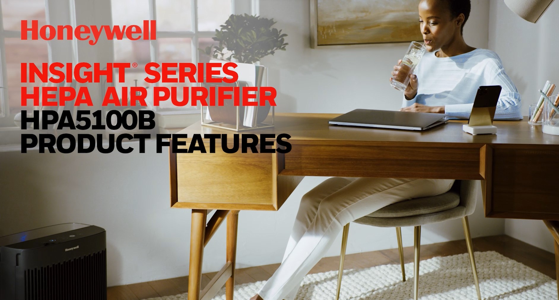 thumbnail video image 2 of Honeywell Air Purifier, HPA5100W, 900 sq ft, HEPA Filter, Allergen+ Plus, Smoke, Pollen, Dust Reducer, 2 of 11