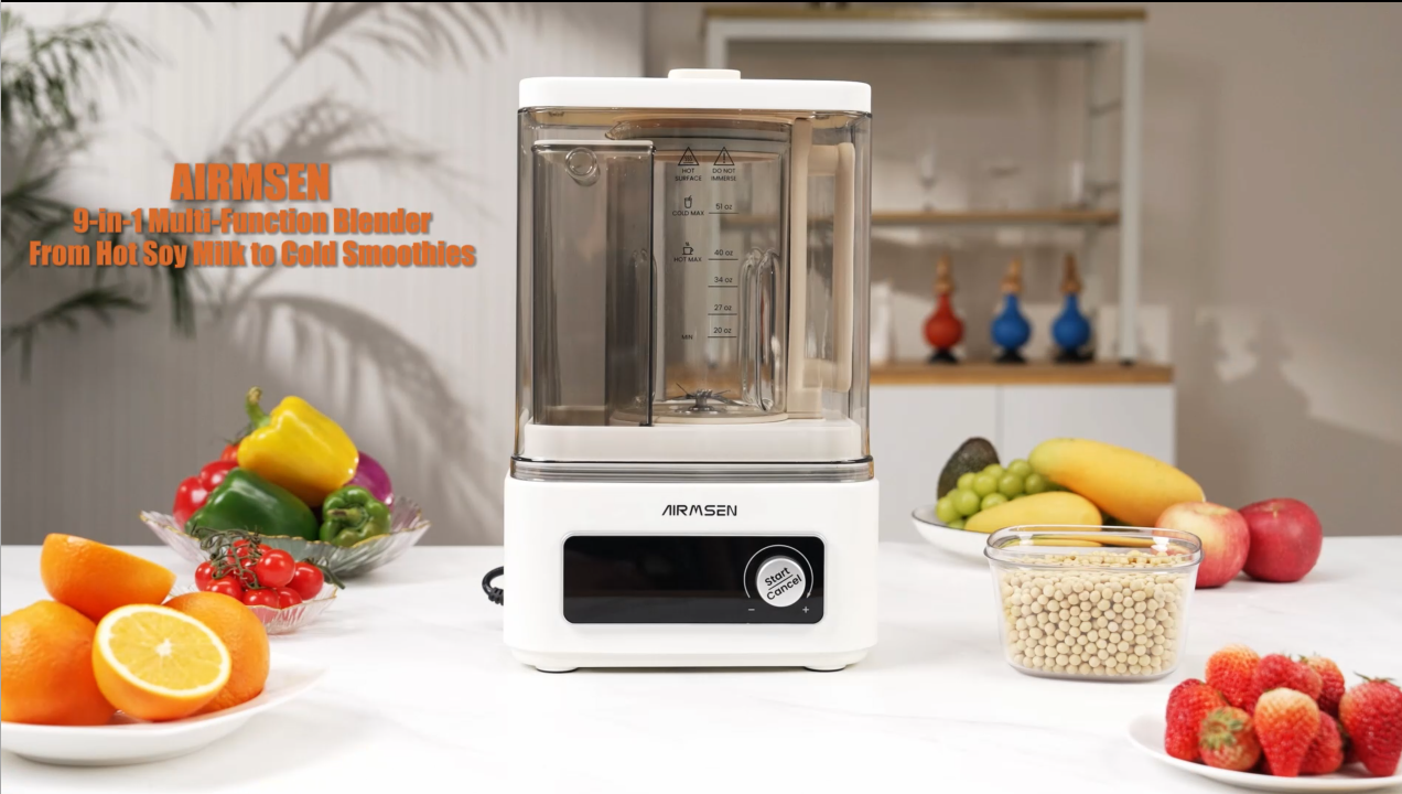 thumbnail video image 2 of AIRMSEN 9-in-1 Hot & Cold Professional Blender, Independent Water Supply System & Steam Heating, 1200W+500W, 51 Oz Kitchen Milkshake Smoothie Maker with Stainless Steel Blades for Nuts, Frozen Fruits, 2 of 11