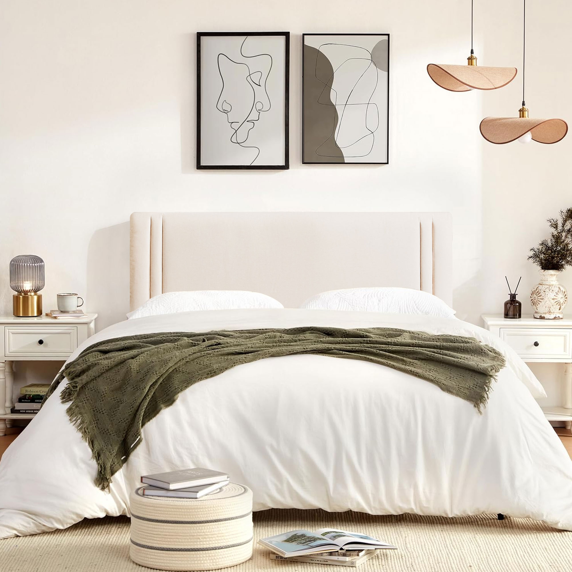 thumbnail video image 2 of JONPONY Upholstered Twin Headboard,Solid Wood Head Board with Linen Fabric,Adjustable Height Headboard from 37" to 51",Bed Frame Adapters,Headboard Only,Beige, 2 of 10